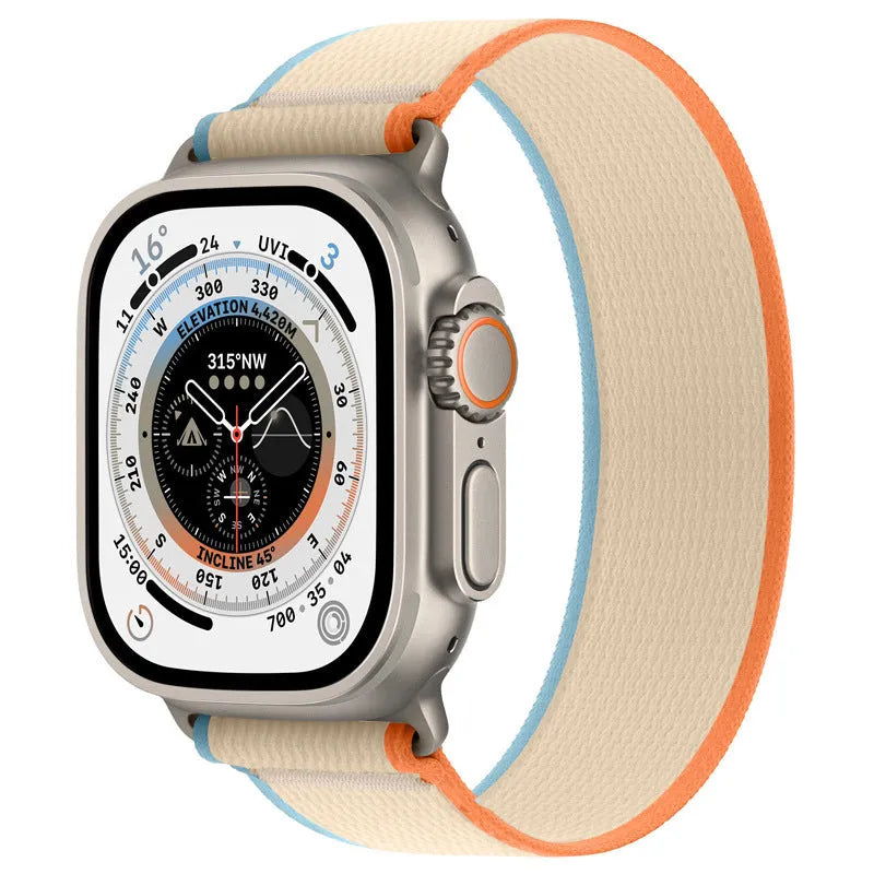 Nylon Apple Watch replacement strap with integrated ring loop in multiple colour options