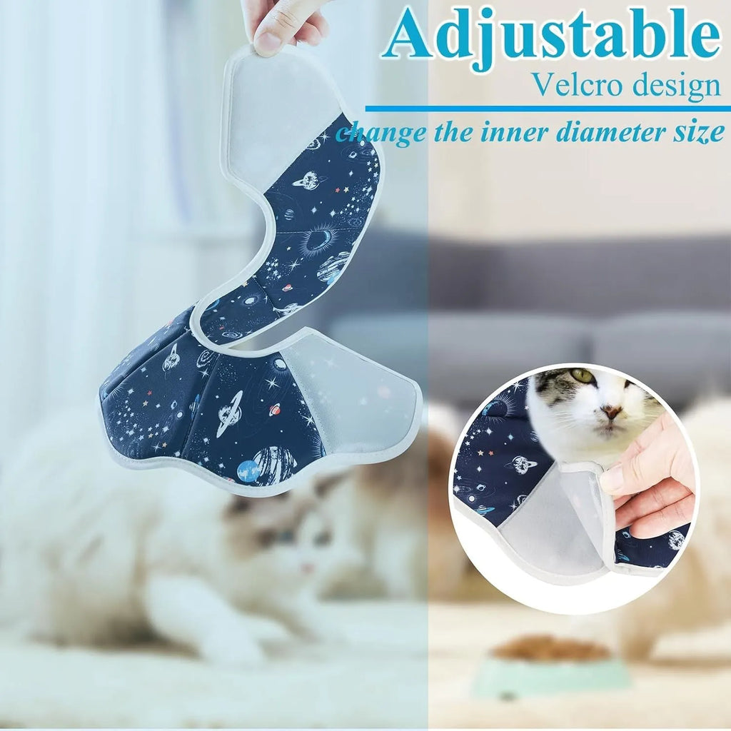Soft adjustable cat recovery collar in constellation design for post-surgery protection