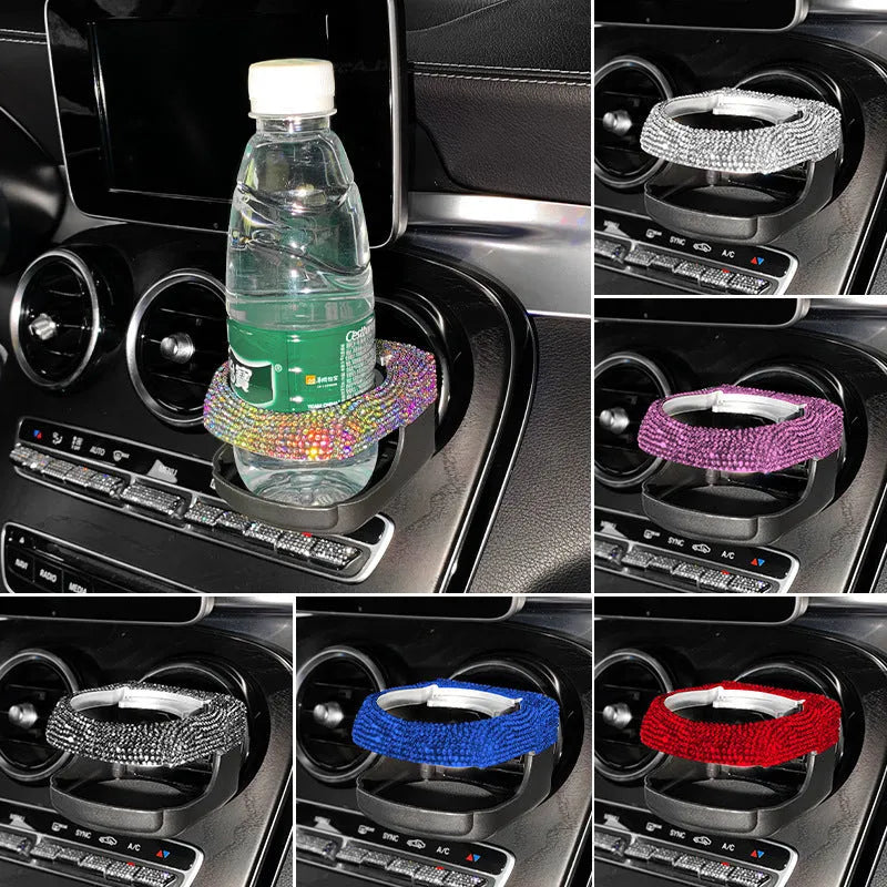 Diamond-encrusted car ashtray bracket cup holder for air vent mounting
