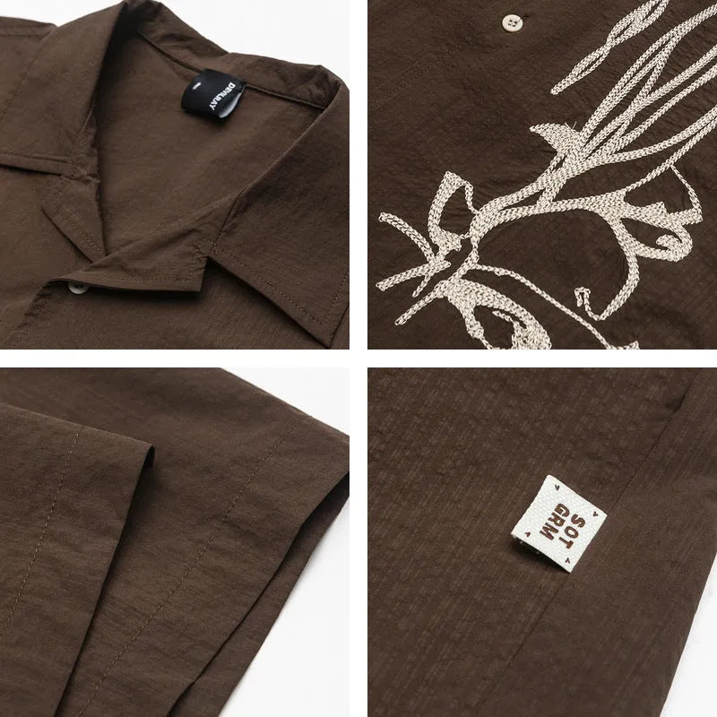 Brown coffee striped waterproof quick-drying Cuban collar shirt for outdoor camping