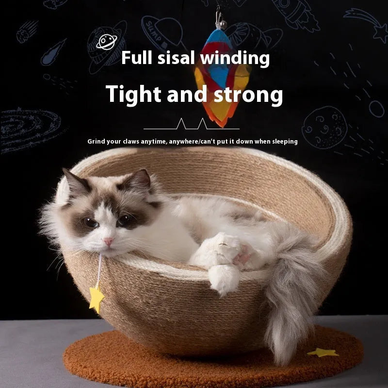 Large integrated cat scratching basin and bed with starlight sisal nest colour