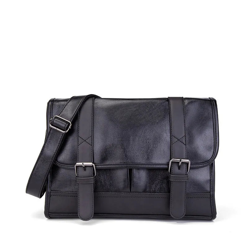 Black Korean style men's backpack with anti-theft function and PU leather construction