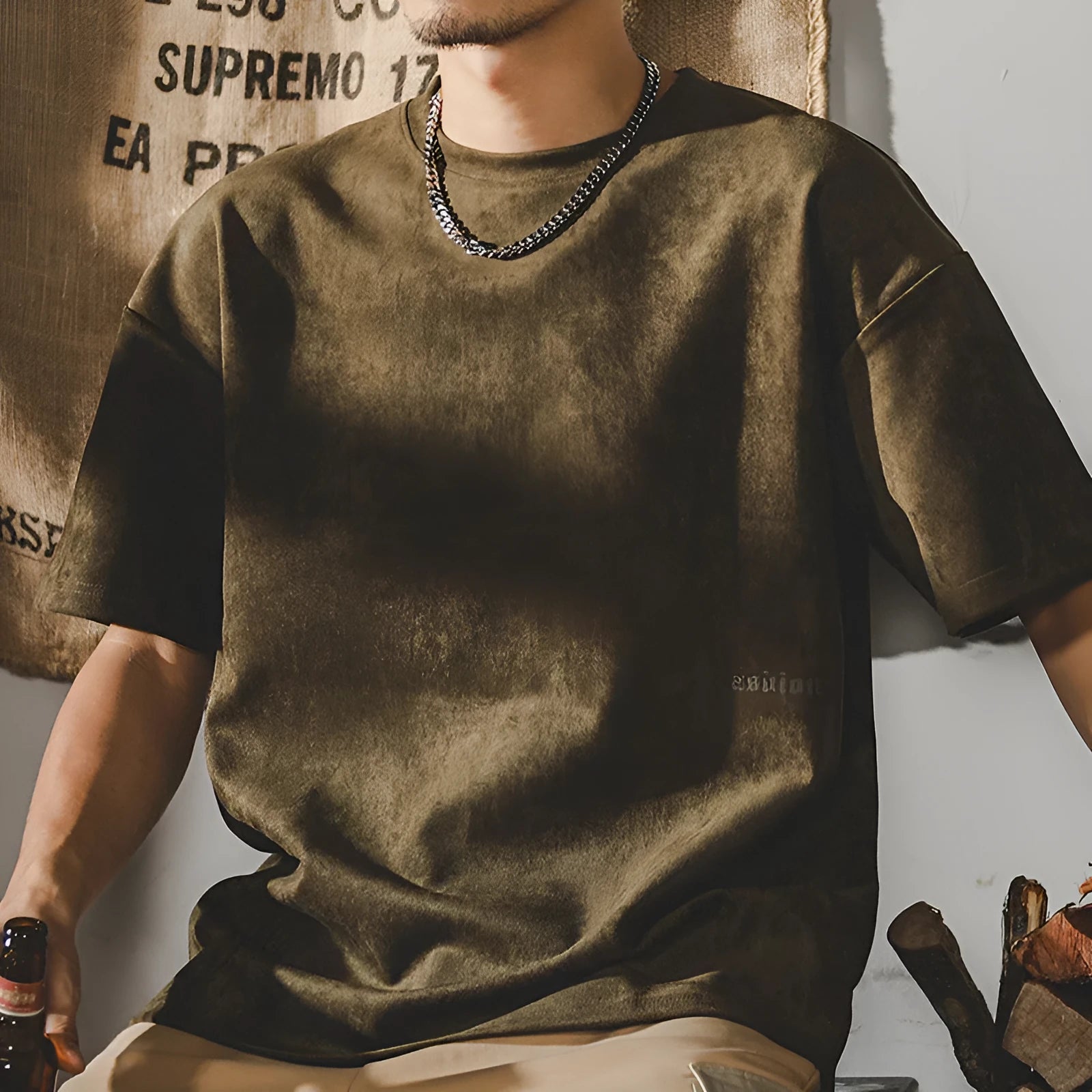 Retro washed T-shirt heavy short-sleeved shirt for men in loose fit with letter print