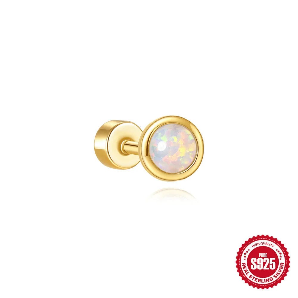 S925 sterling silver flat column thread ear bone studs in twelve gold electroplated colour variations