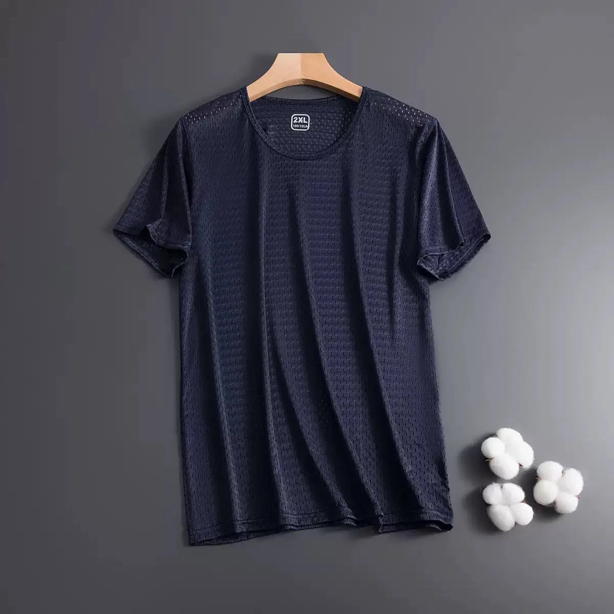 Men's ice silk short sleeve t-shirt in a solid colour showing loose fit and crew neck.
