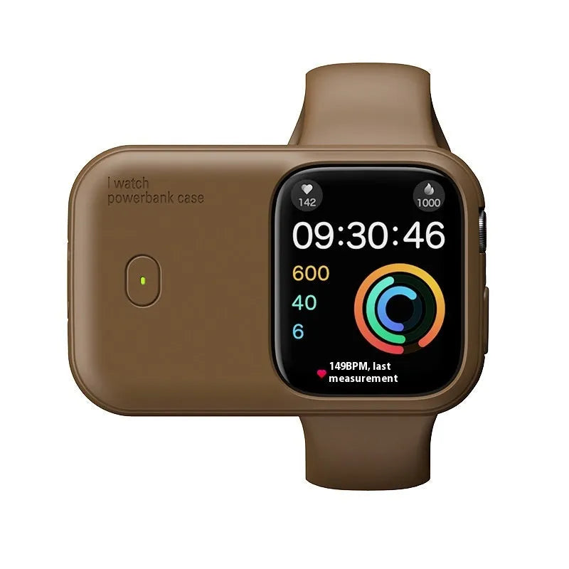 Apple Watch portable charging case with silicone protective cover in midnight blue colour
