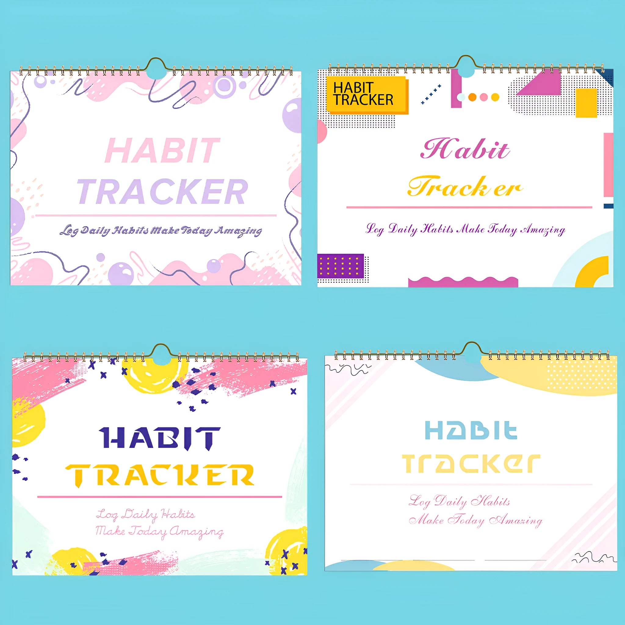 English habit tracking planner with 12 pages in pink white, purple white, flower white or yellow white covers