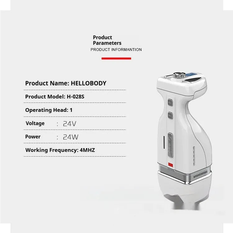 Ultrasonic plastic beauty instrument for household body shaping with power cord and instruction manual on table