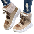 Women's beige lace-up snow boots with plush lining and non-slip rubber soles