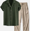 Men's loose short sleeve shirt and trousers suit in milk silk fabric for summer leisure wear