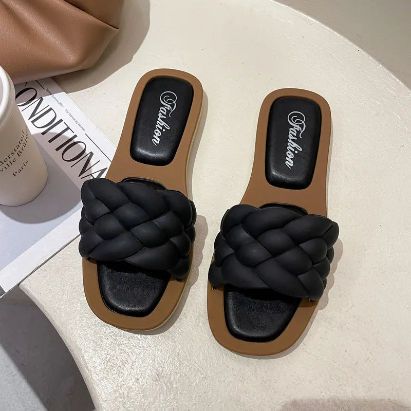 Women's plaid pattern sandals with a thick anti-skid PVC sole in black, green, orange, or white.
