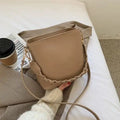 Retro woven PU leather one-shoulder crossbody underarm bucket bag in khaki colour