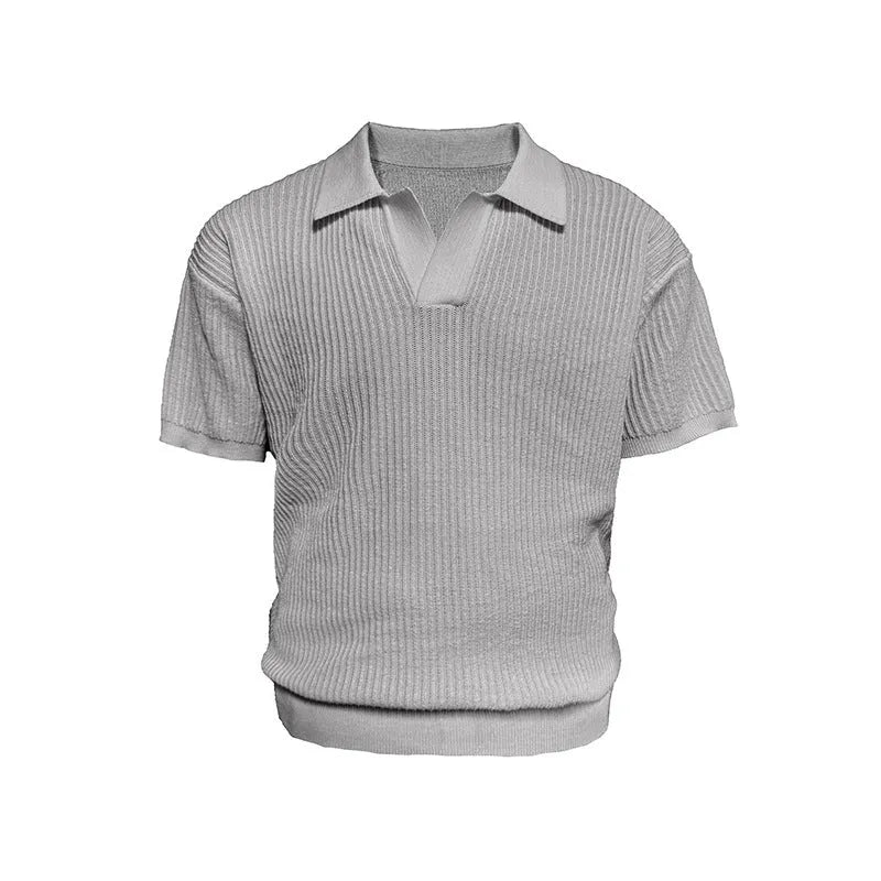 Men's loose fit polo shirt with business stripes in ice silk fabric, shown in creamy-white colour