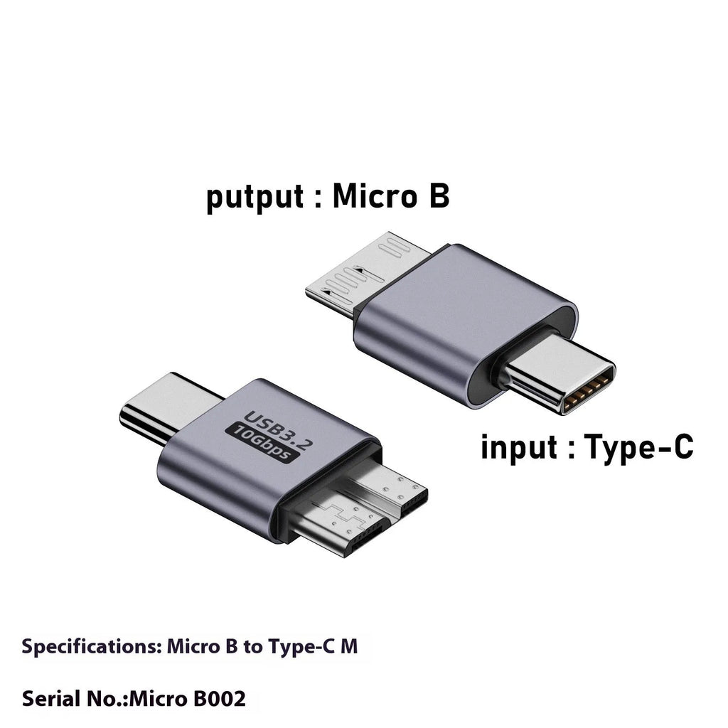 Micro B adapter converter showing USB and Type-C to Micro B interface options for charging and data transfer.