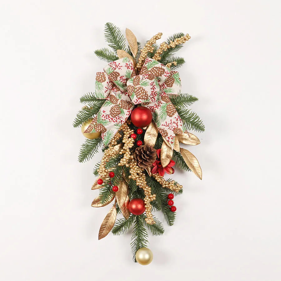 American country style artificial pine Christmas garland with optional LED lights in stair wall mounting configuration