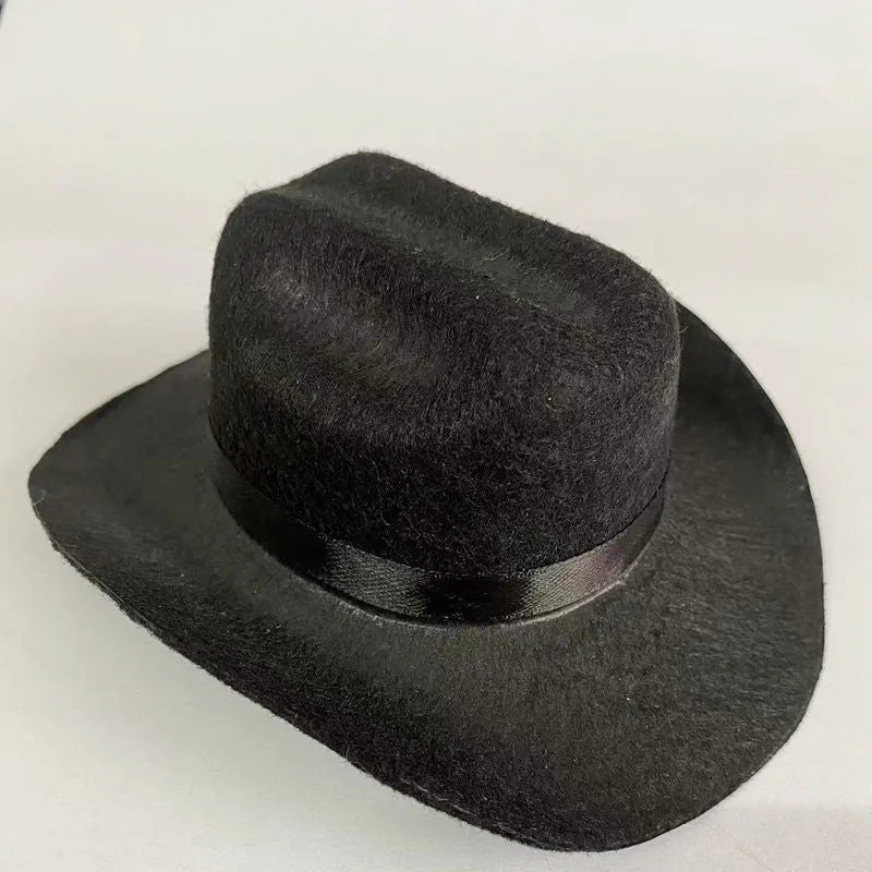 British cat cowboy hat in non-woven fabric with pointed ears, shown in black with ribbon trim