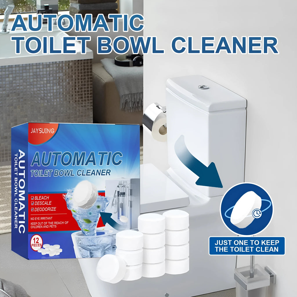 Household toilet cleaning effervescent tablets 12 pack with sodium bicarbonate formula in 10x2.1x10cm packaging