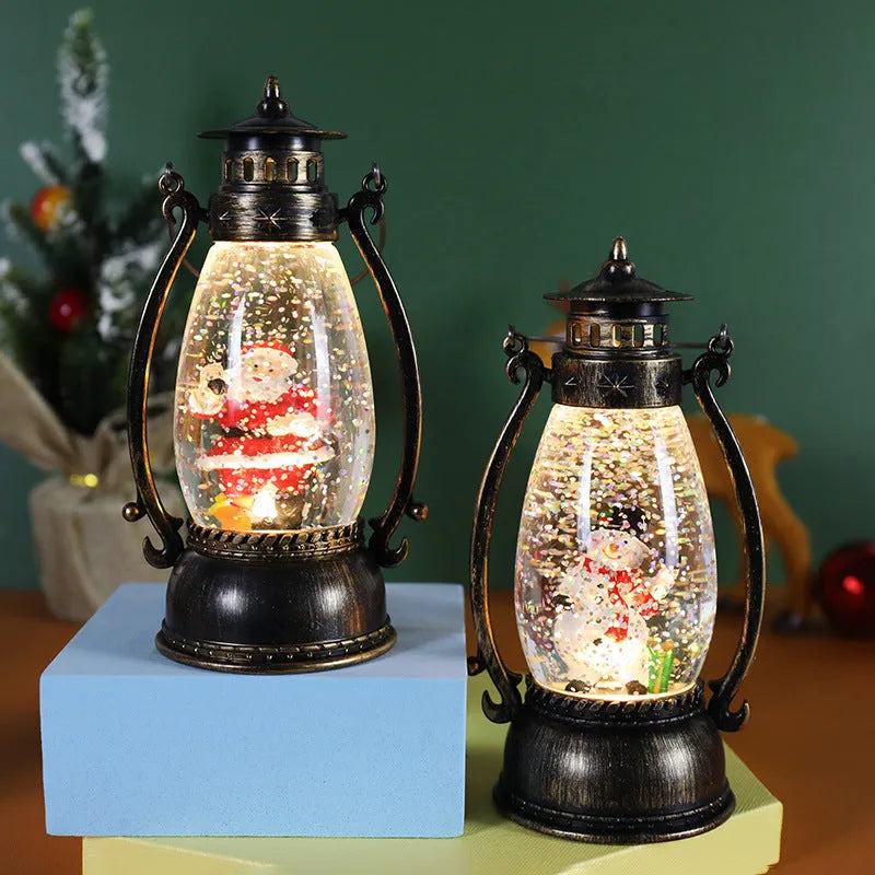Plastic Christmas snow globe desktop decoration with glowing oil lamp and crystal ball design
