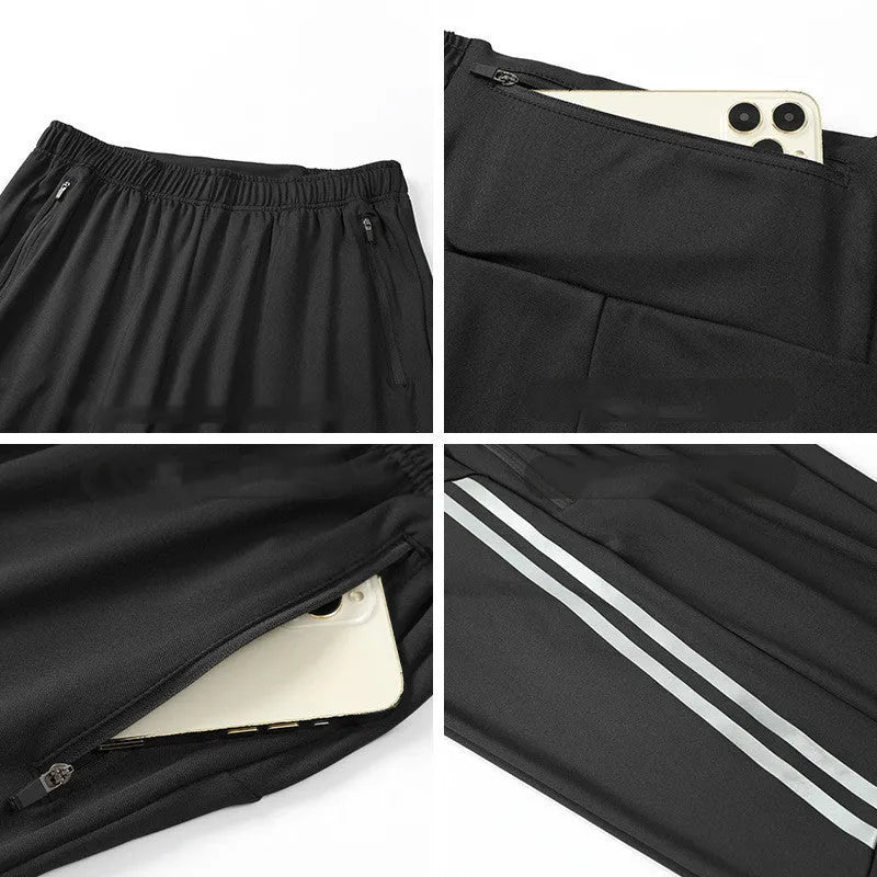Men's black running trousers with mid waist and trouser length for exercise activities