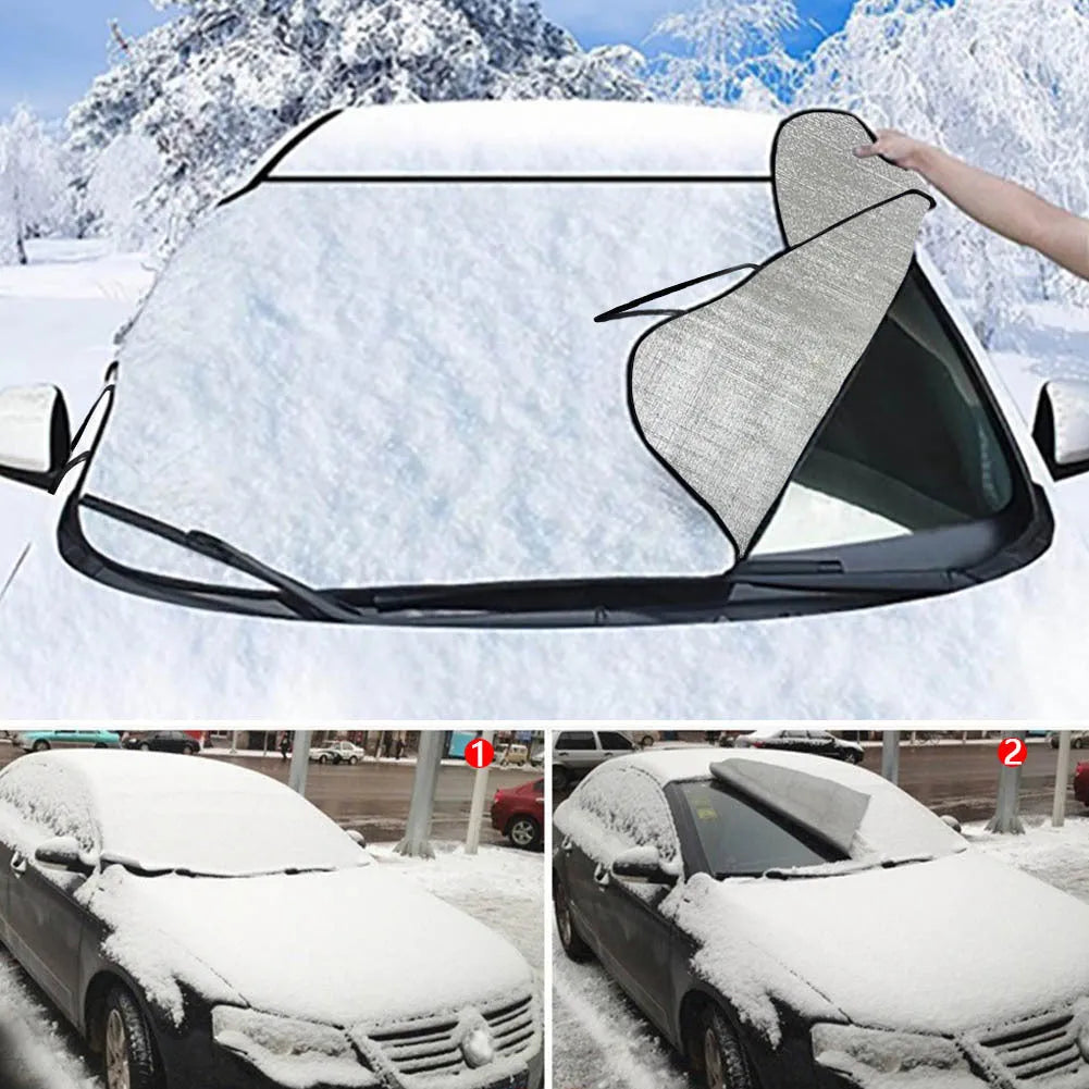 Aluminium film foam polyester fabric car front sunshade protector with lanyard ties