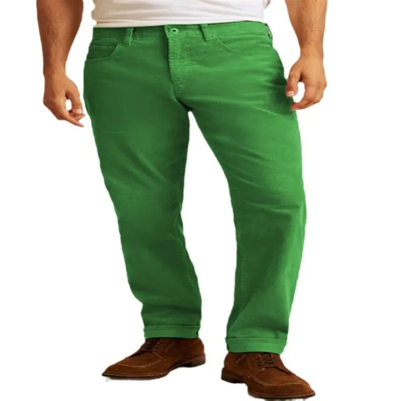 Straight leg corduroy trousers in solid colour with loose fit and mid waist design