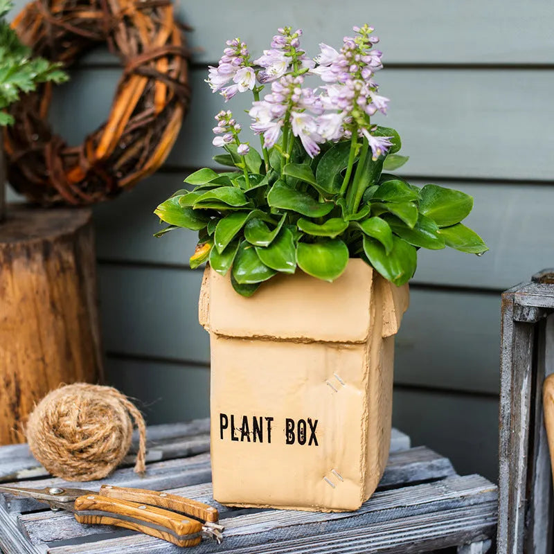 Cement brown paper box design flowerpot with drainage holes in Nordic style for indoor balcony planting