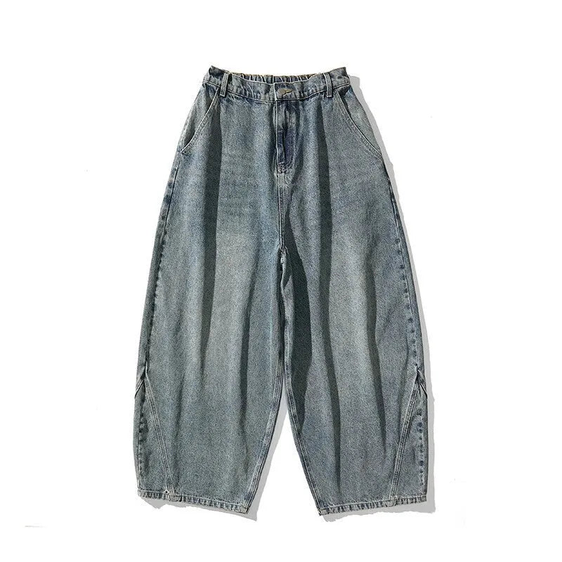 Men's plus size wide leg cotton denim jeans in three colour options with straight leg opening