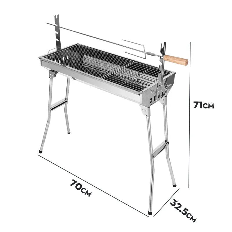 Stainless steel portable barbecue oven with charcoal stove and flip-over design