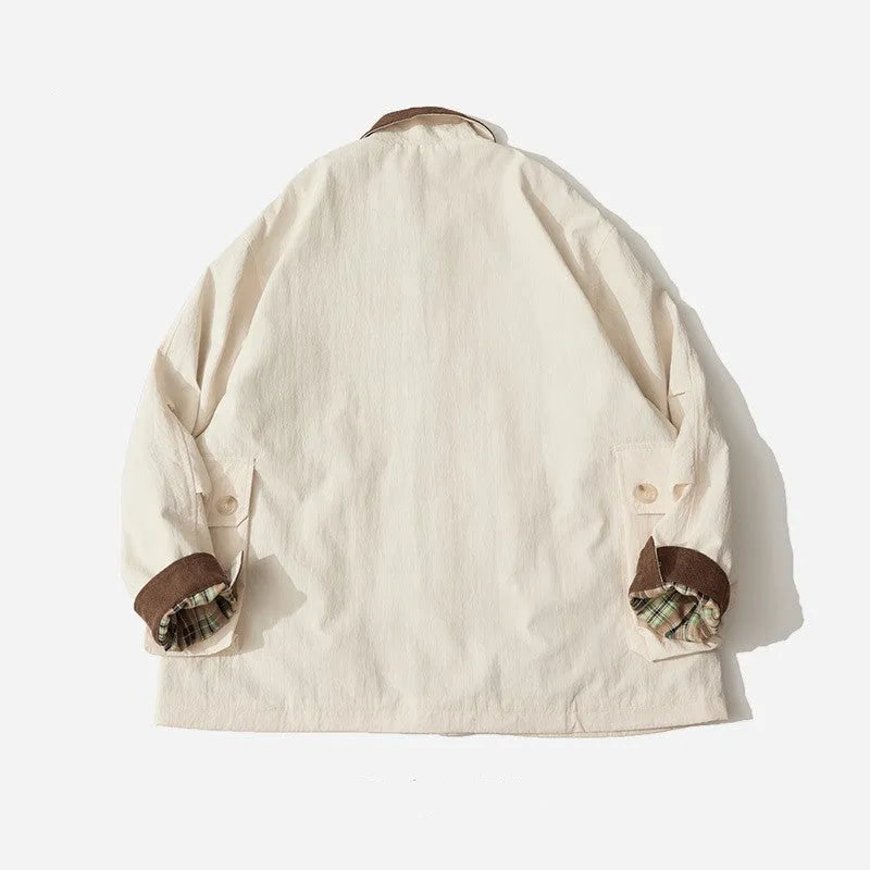 Men's and women's apricot and green casual jacket with side seam pockets