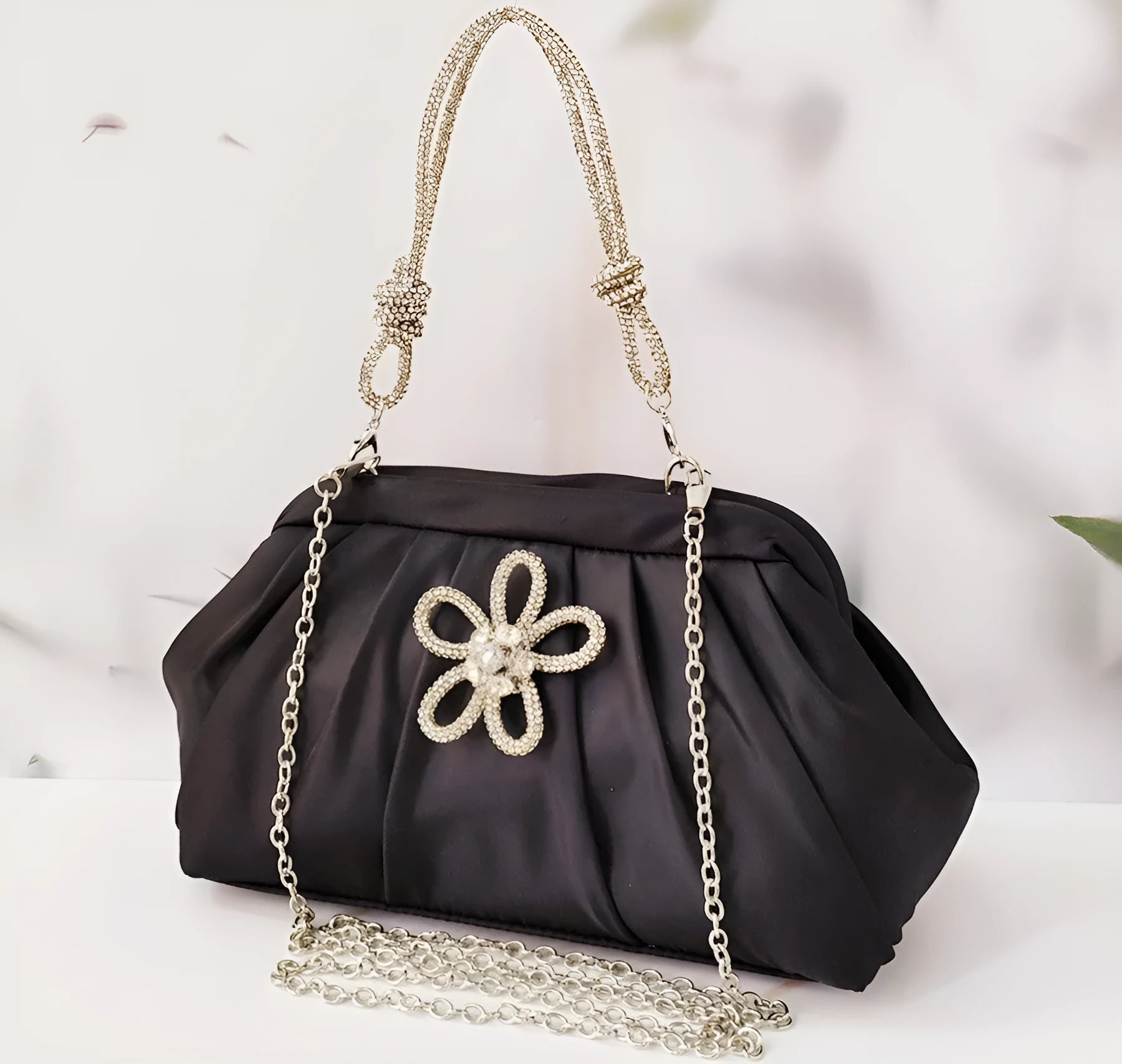 Soft shell-shaped women's large-capacity messenger bag in black, lavender purple, or rose red with fold and chain details.