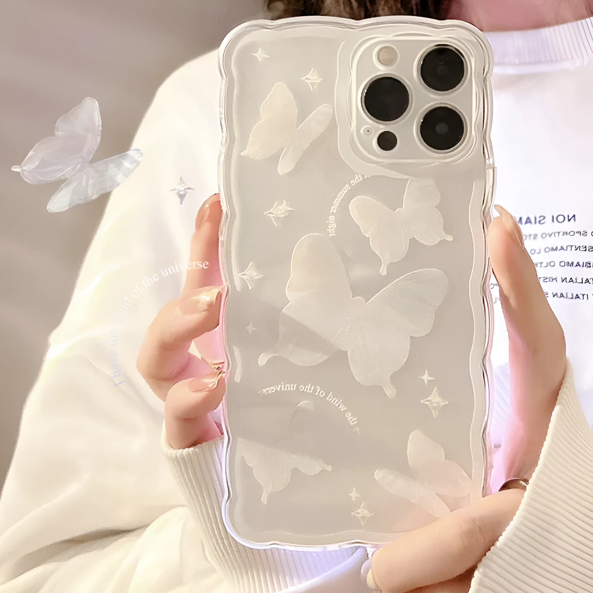 Transparent TPU phone case with painted white crystal butterfly for IPhone