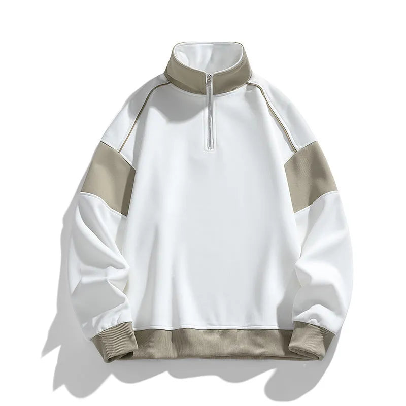 Men's corduroy hooded sweater with drop shoulder design and loose lapels in beige colour