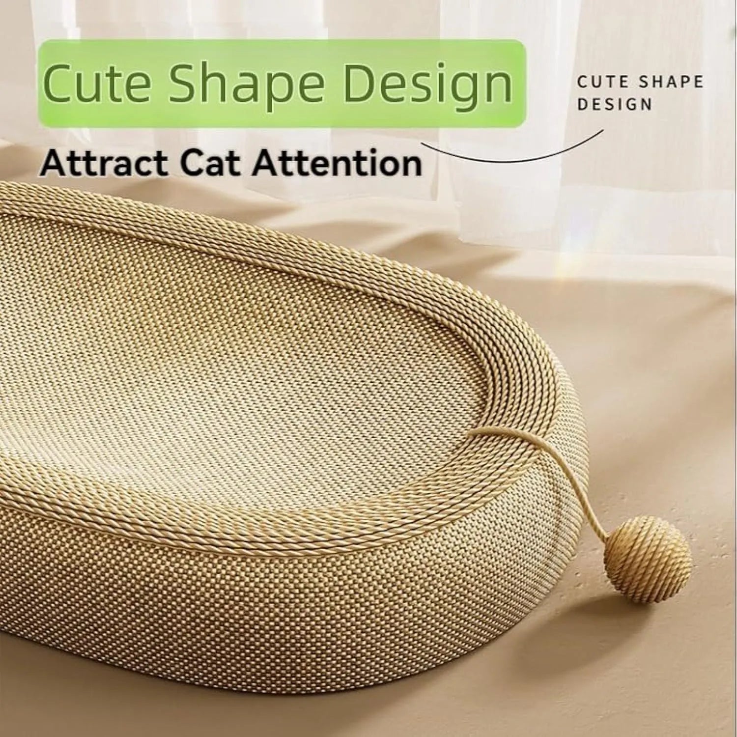 Large natural sisal cat scratching board with integrated lounging platform.