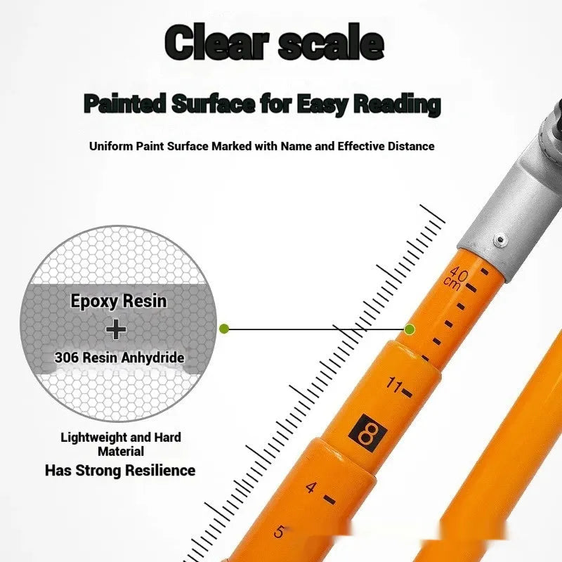Telescopic glass fibre truck height measuring rod extended to its full length showing clear scale markings.