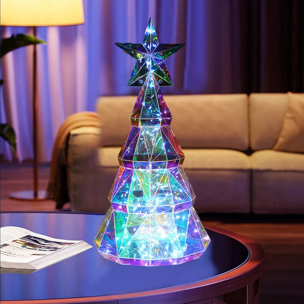 Colourful LED-lit Christmas tree decorative toy measuring 20cm tall with cartoon style