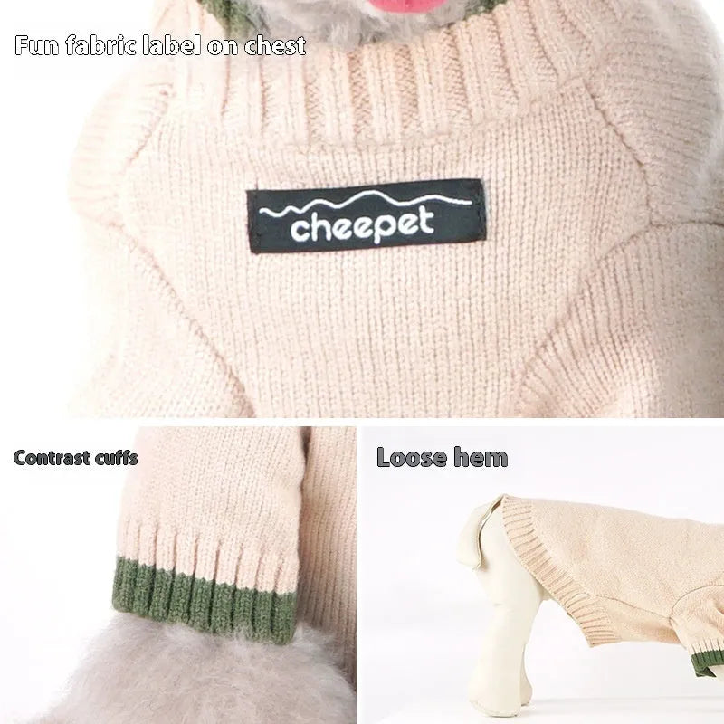British style wool pet sweater for dog with contrast colour legs in Crown Blue.