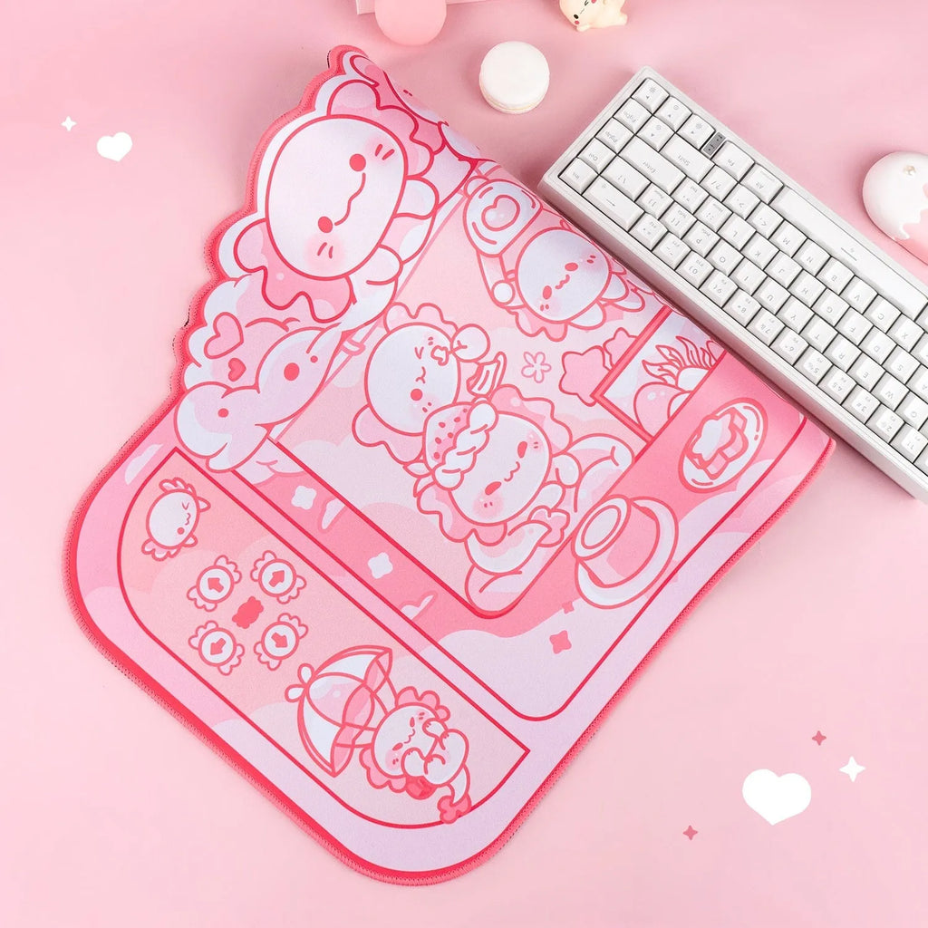 Hexagonal crane machine pattern large gaming mouse pad with wrist strap on 75cm x 40cm cloth surface