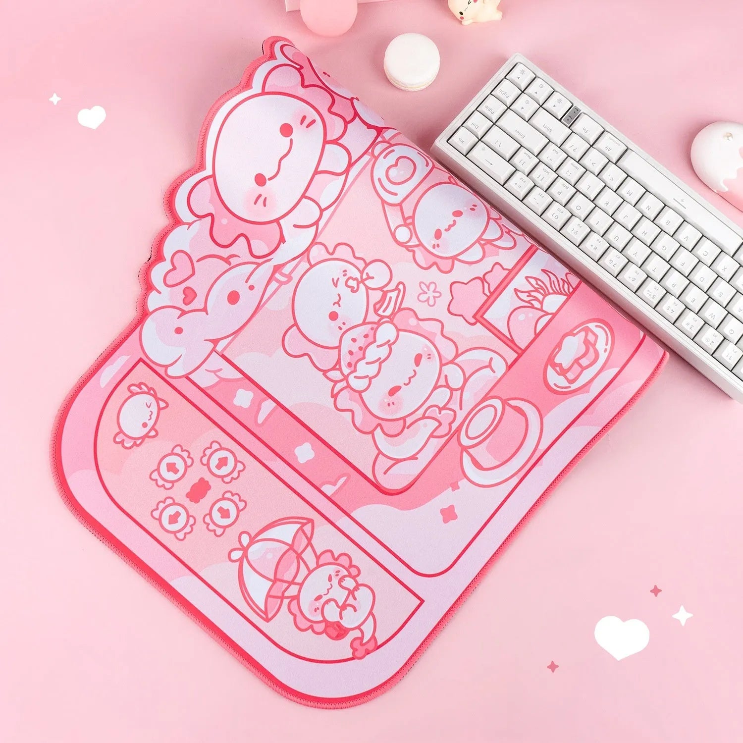 Hexagonal crane machine pattern large gaming mouse pad with wrist strap on 75cm x 40cm cloth surface
