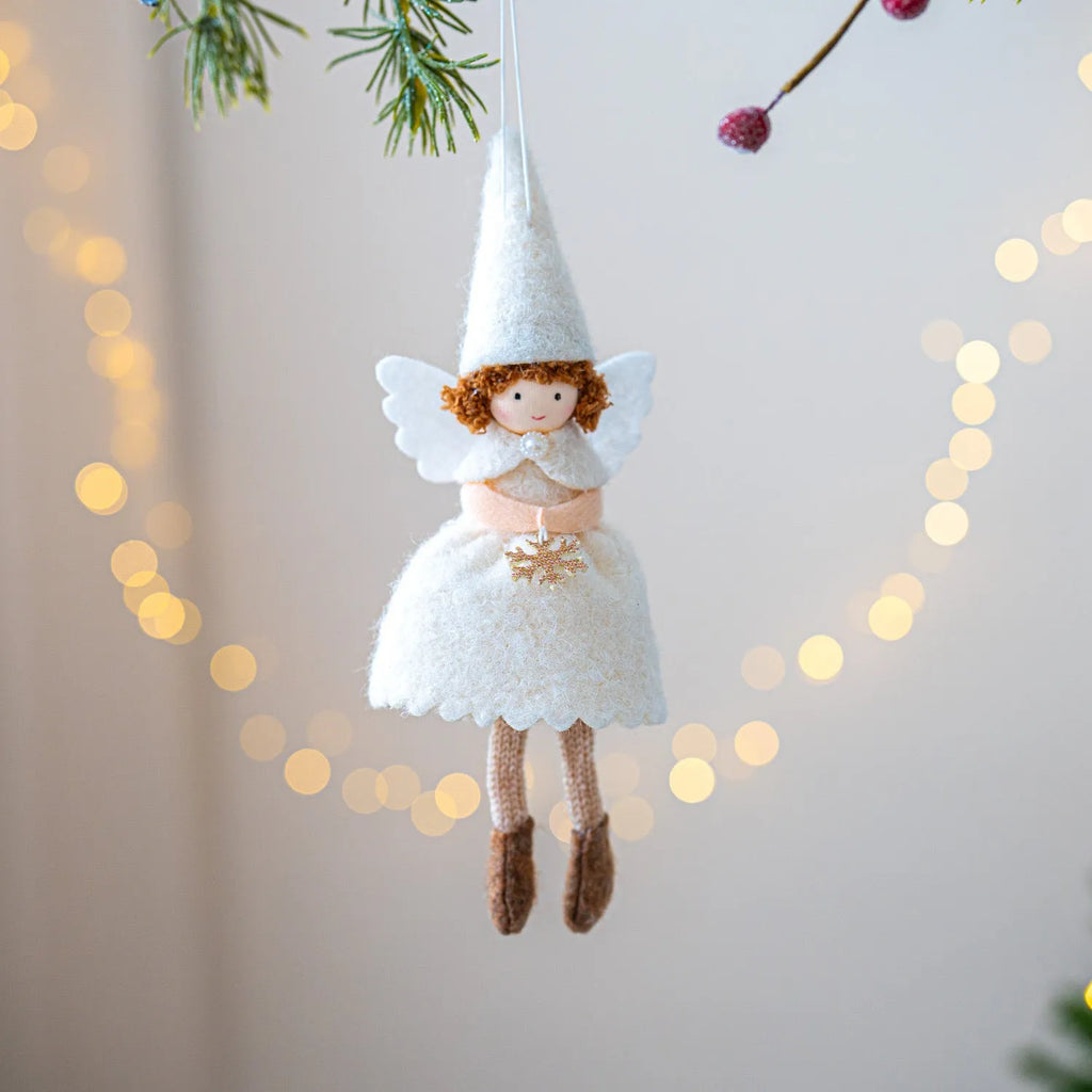 White and pink cloth angel skirt Christmas tree hanging ornament with plush pendant