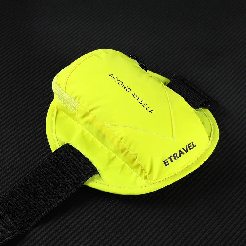 Lightweight reflective running arm bag worn on arm with 7-inch capacity for outdoor sports.