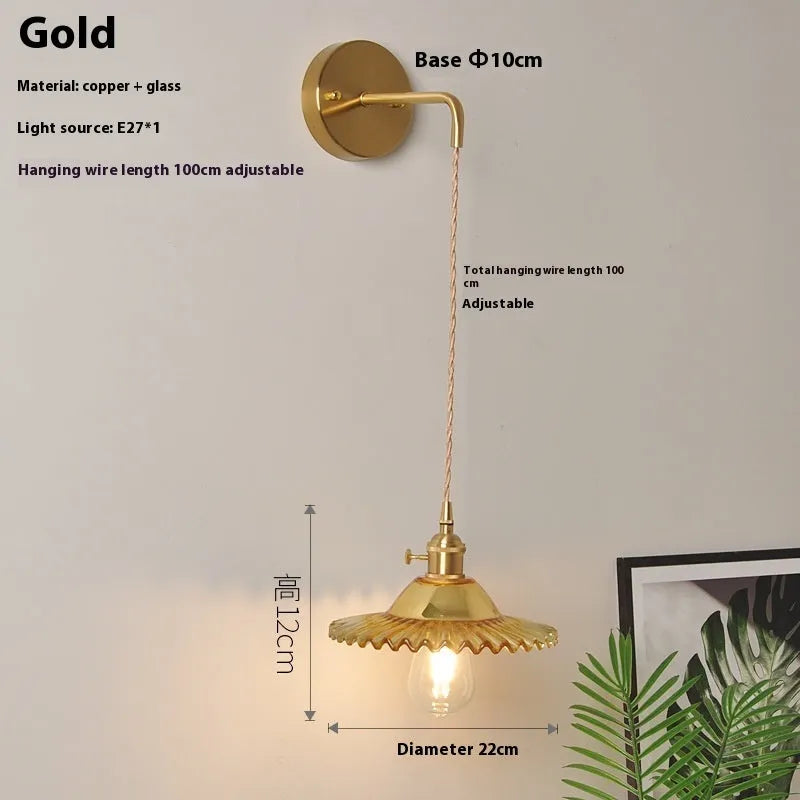 Retro brass and glass lotus wall lamp in white, 22cm diameter