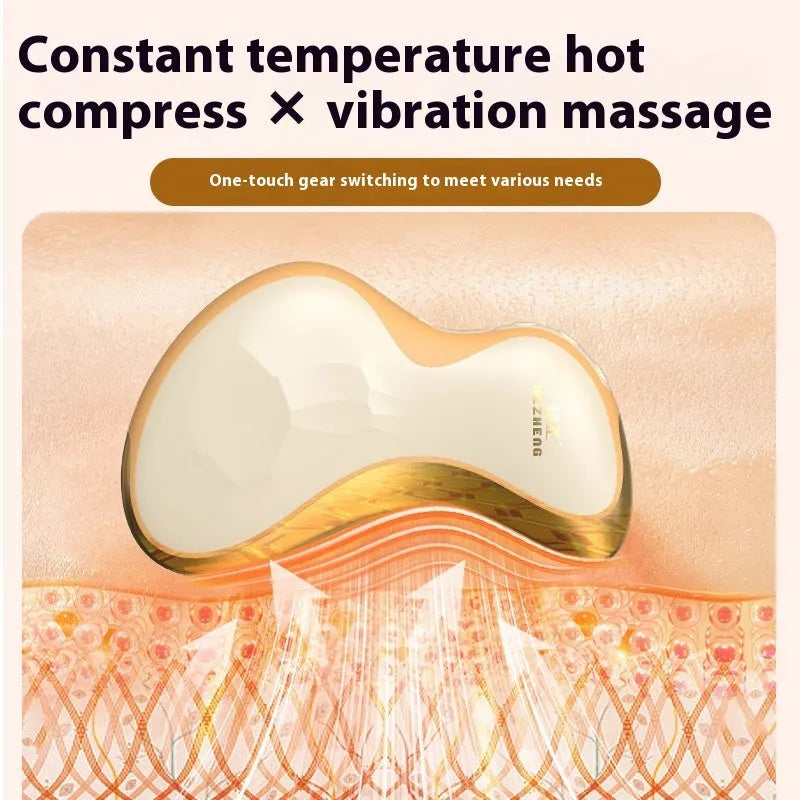 USB rechargeable electric scraping plate with heat and vibration massage functions in golden yellow finish