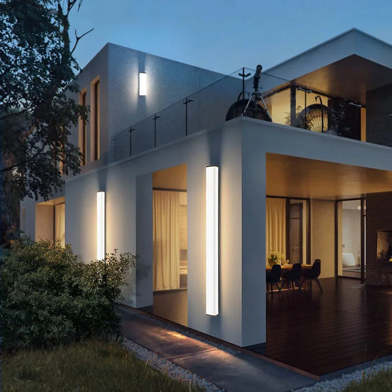 60cm tall stainless steel outdoor wall light with IP65 waterproof rating and integrated LED.