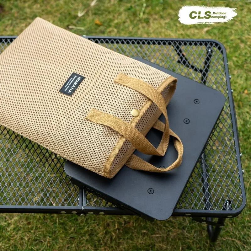 CLS aluminium alloy dual-use camping stool converted to small table with Army Green PU mat cushion