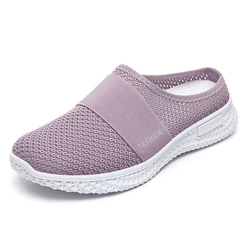Women's mesh casual shoes with flat heel, hollow-out design, and round toe in multiple colour options