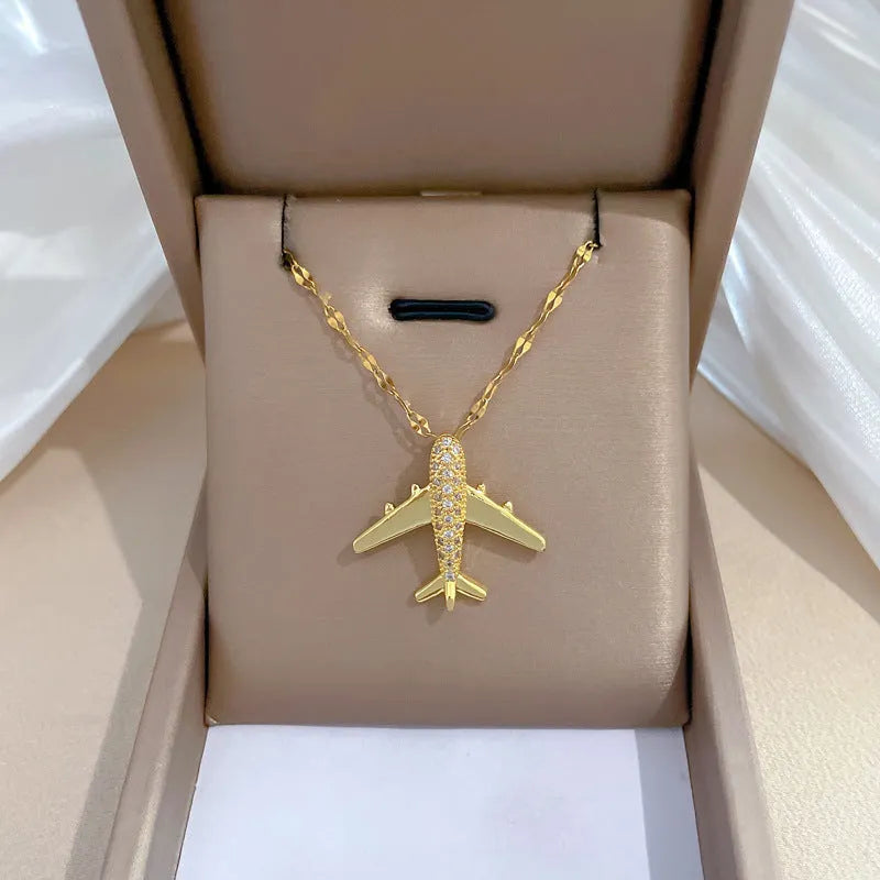 Gold geometric copper pendant necklace on adjustable stainless steel chain
