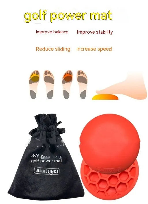 Orange natural rubber golf training mat for swing practice and centre of gravity drills