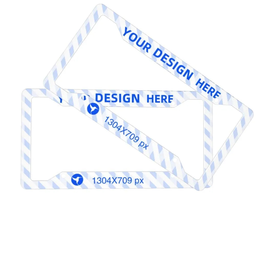 Pair of aluminium four-hole license plate holders with custom eagle pattern on black background