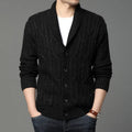 Men's Korean style jacquard knitted cardigan jacket in dark grey