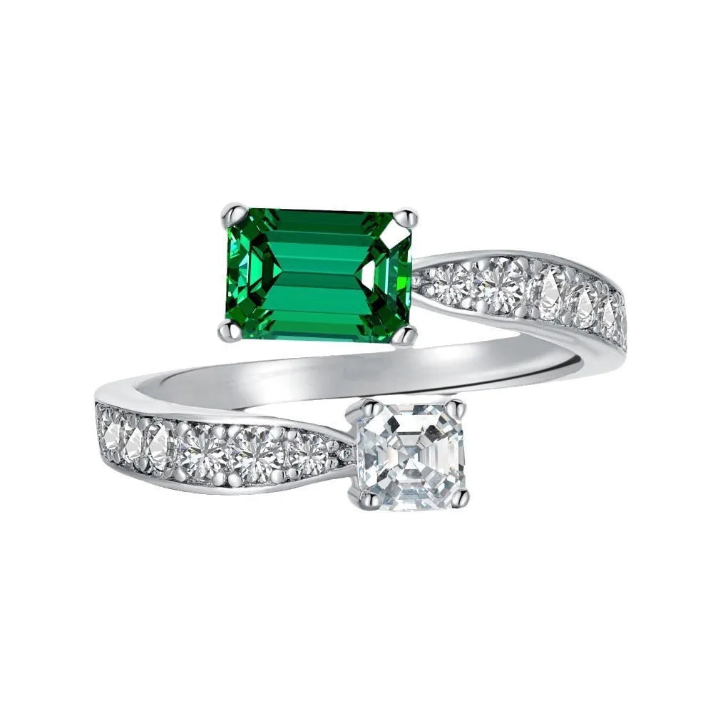 Korean-style geometric asymmetry ring for women, copper with zirconia finish in green colour